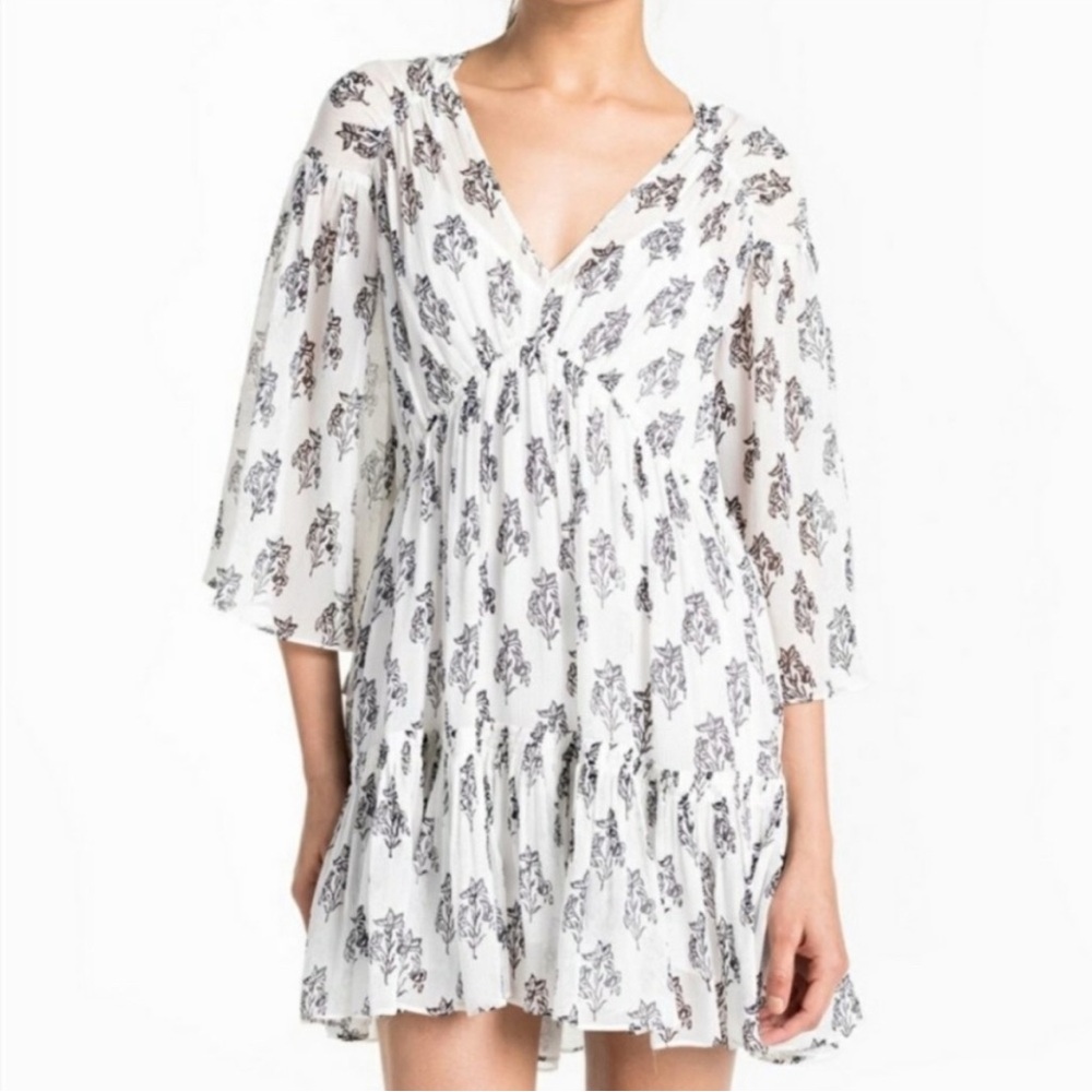 A.L.C. Cream and Navy‎ Floral Silk Dress, Size 4